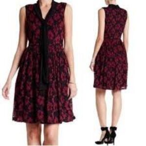 Adrianna Papell Women's Burgandy Floral Lace Fit & Flare Cocktail Dress Size 10P